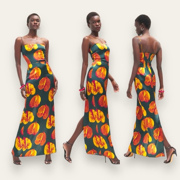 Reformation Dresses & Skirts - NWOT Reformation Frankie Silk Dress in Daiquiri Sleeveless Maxi Green Orange 8
